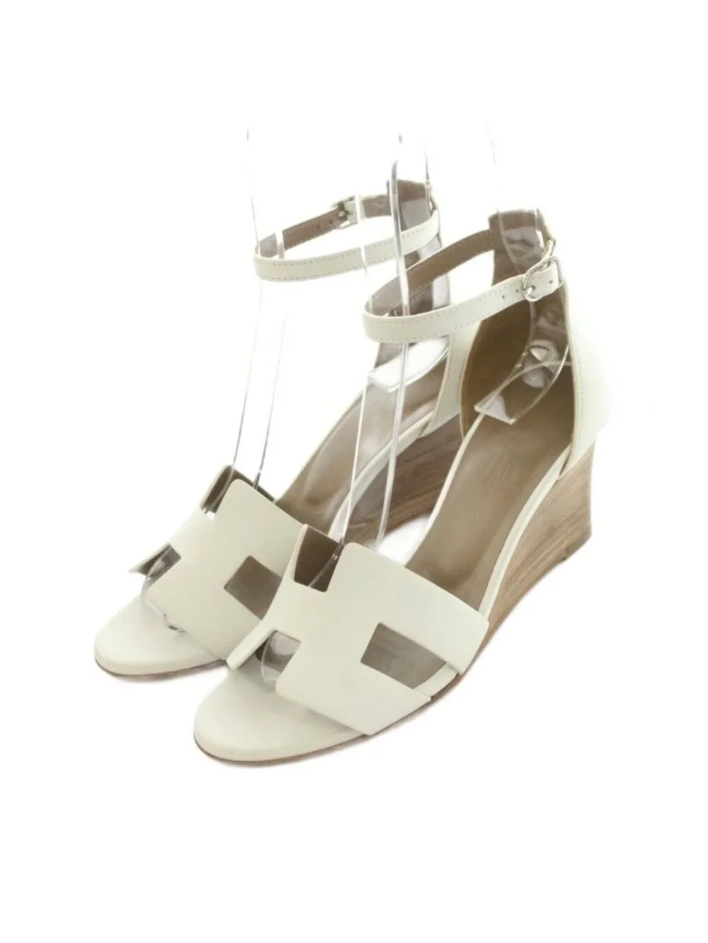 Hermes Legend Wedge Sole Sandals Motif White 36